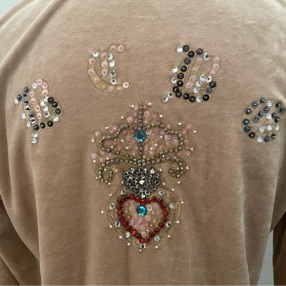 NWOT BCBGMAXAZRIA tan velour embellished track jacket size large - Picture 2 of 9